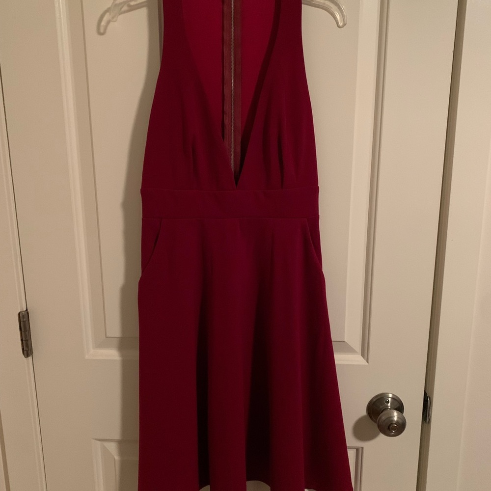 Halter Dress with pockets! Deep V, zip-back